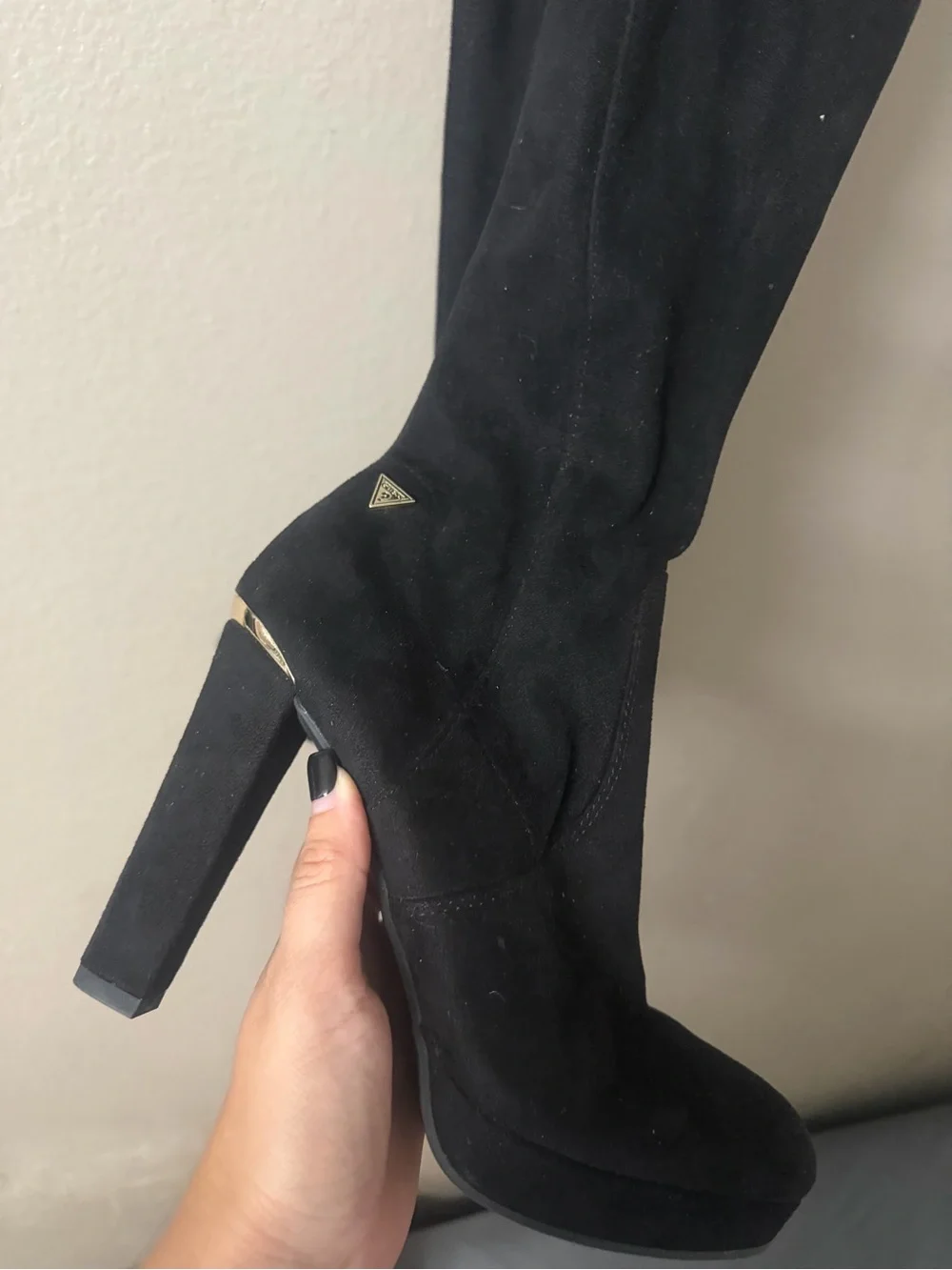 Guess Black Suede Over-the-Knee High Heel Boots